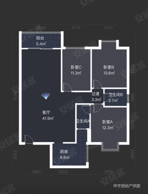 汇景骏园3室2厅2卫110.68㎡南北165万