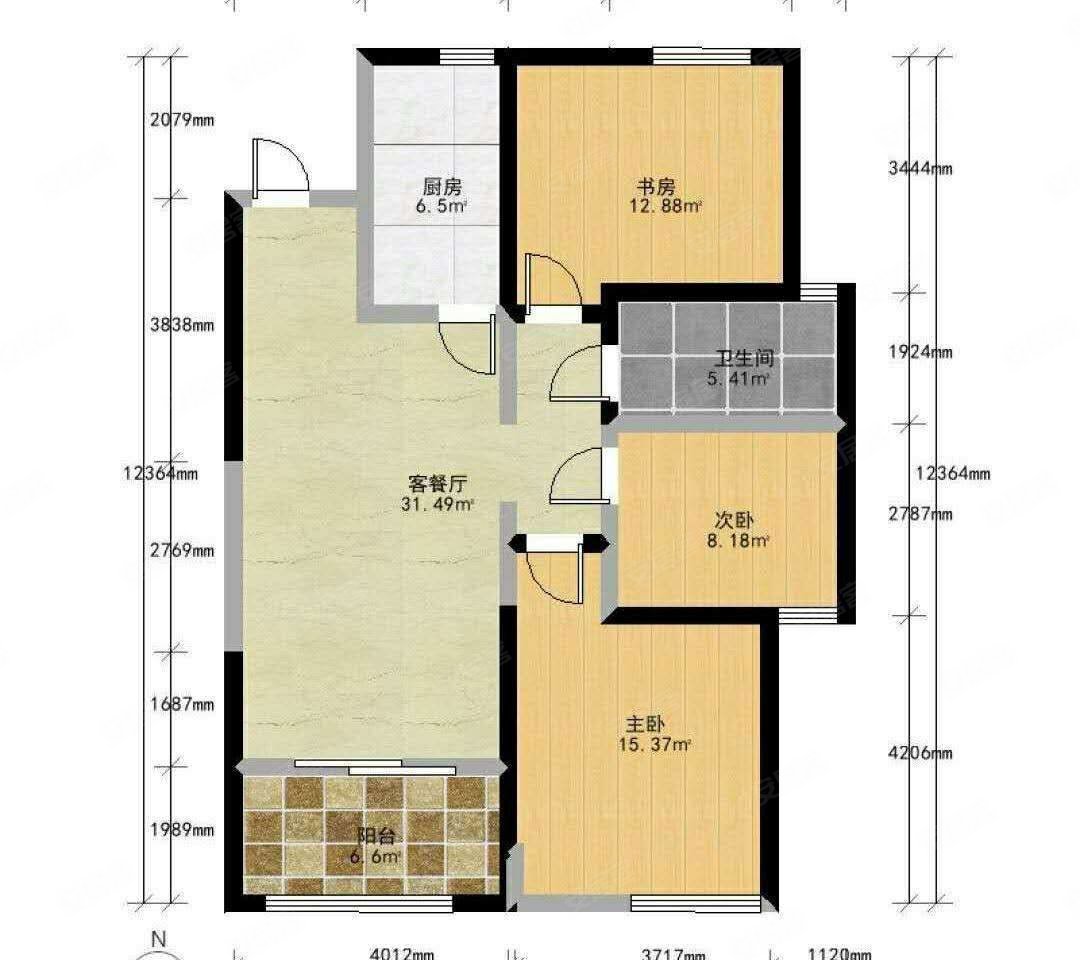 尚璟鑫苑小区三室两厅两卫精装修!南北通透性价比高