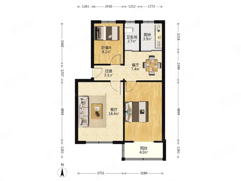 中建二局家属院2室1厅1卫69.74㎡南北73万