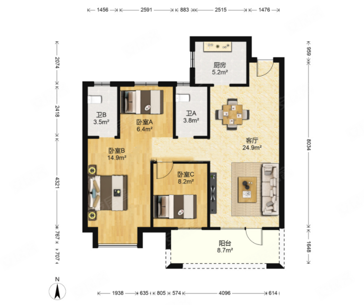 中建大公馆3室2厅1卫109.84㎡南258万