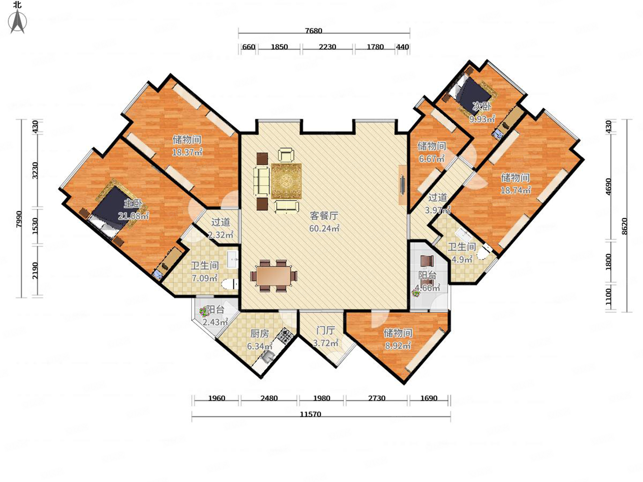皇都广场6室2厅3卫220.43㎡南北900万