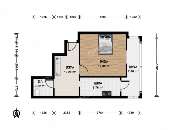 宫前园1室1厅1卫42.98㎡南83万