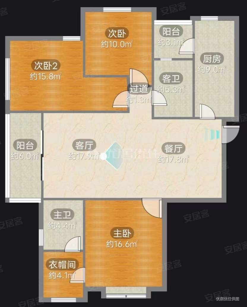 元琦林居3室2厅2卫134.45㎡南北125万