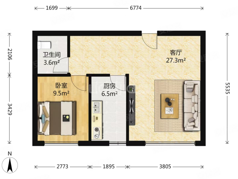 新出!581w 海淀褐石园 59平南向一居室 次新 法拍