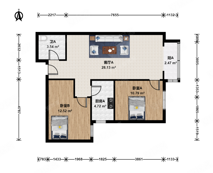 建邦枫景2室1厅1卫88.86㎡东南419万