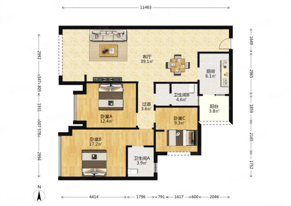 河东滨河湾一期洋房套三双卫看沱江好楼层