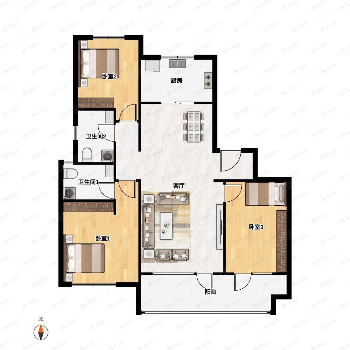 元宝户型双阳台 南北通透,海尔地产中央花园(一期)二手房,174万,3 22