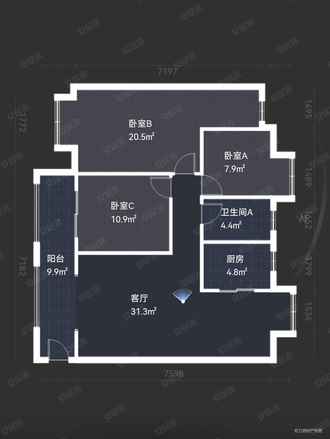 汉江悦府(公寓住宅)3室2厅2卫115㎡南北145万