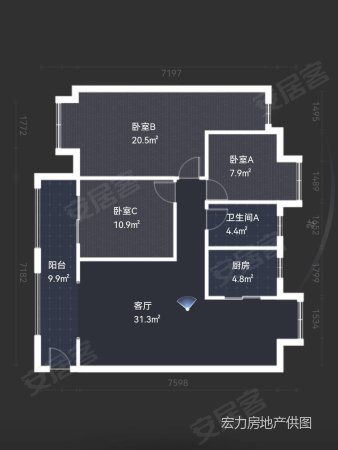 汉江悦府(公寓住宅)3室2厅2卫115㎡南北145万