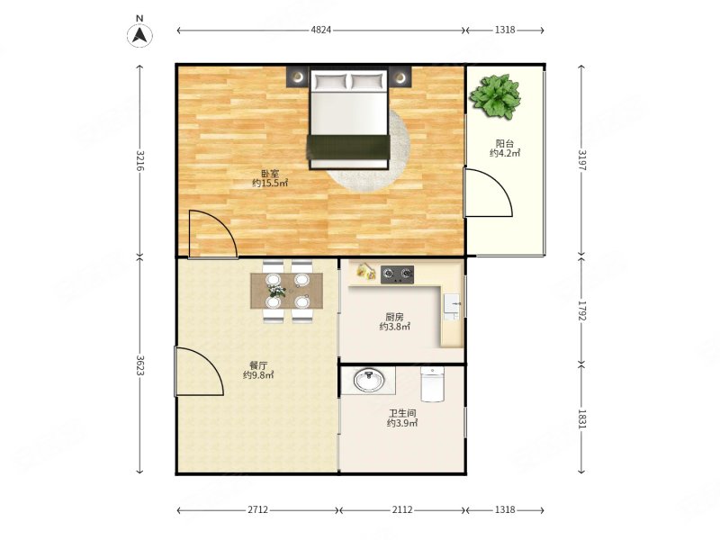 水关新村1室1厅1卫46.52㎡东155万