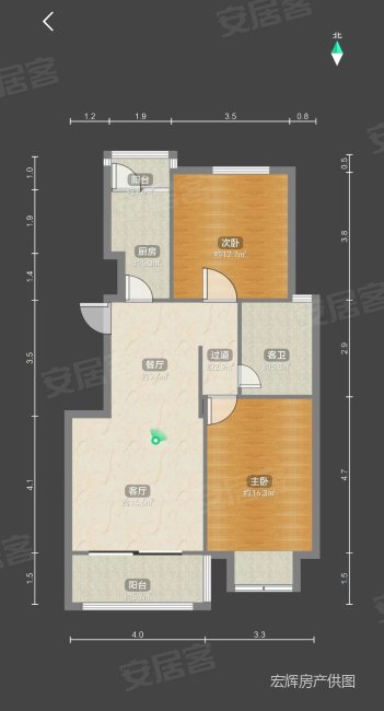 通联苑(二期)2室2厅1卫97.47㎡南北880万