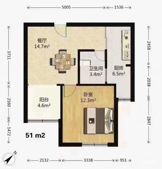 佳翔苑1室1厅1卫56.27㎡南132万