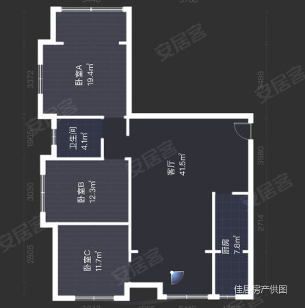 瑞城国际3室2厅1卫122.99㎡南北84万