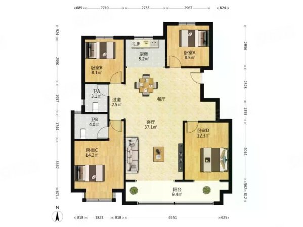 中晟学府美地4室2厅1卫138㎡南78万