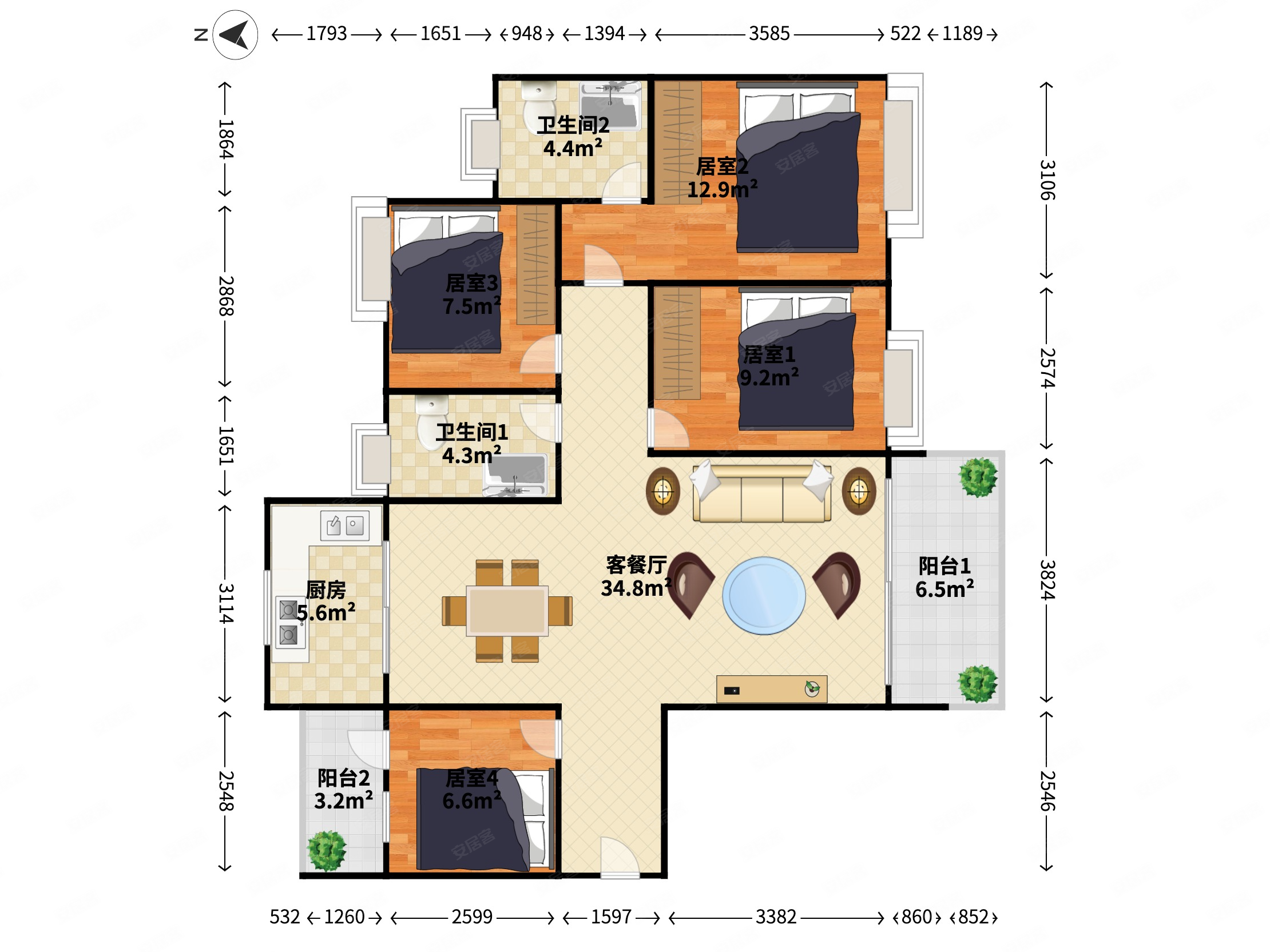 合生帝景城4室2厅2卫127.35㎡南180万