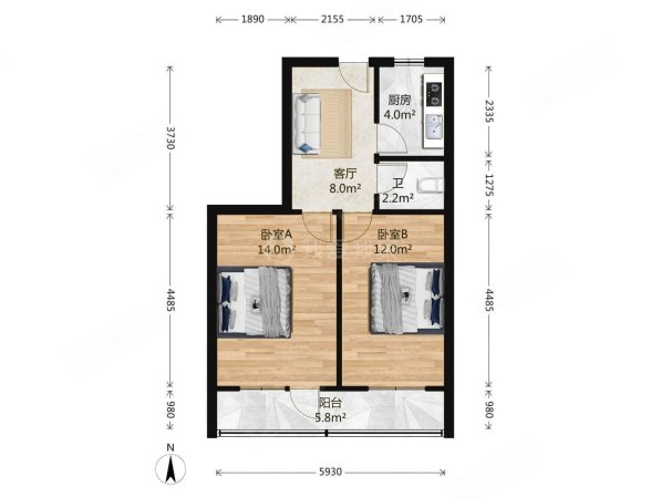 西坝河东里2室1厅1卫56.31㎡东南450万