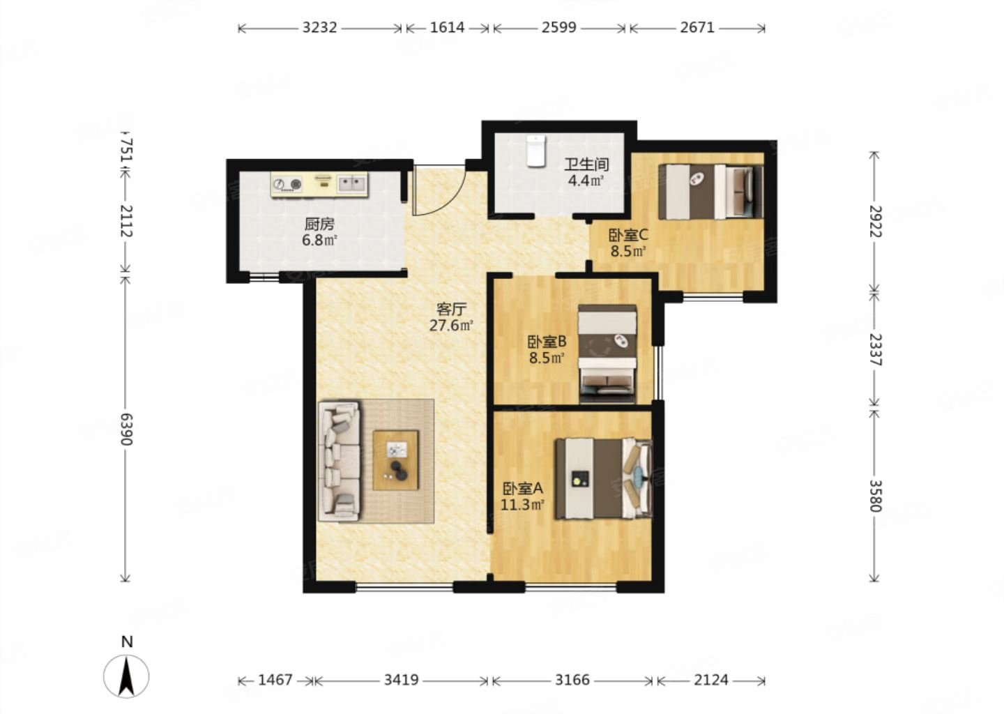 聚焦好房融创臻园商品房大两室毛坯房无遮挡有钥匙
