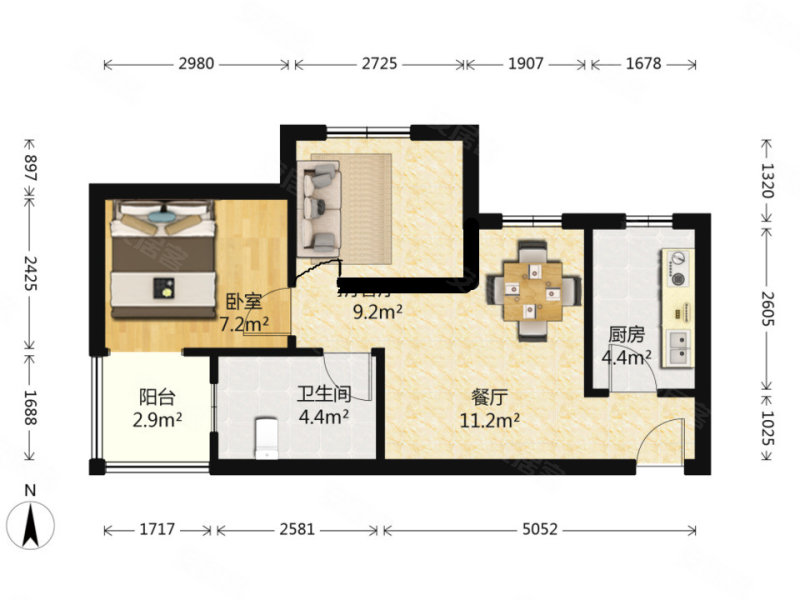 保利芳园2室1厅1卫52.35㎡东北205万