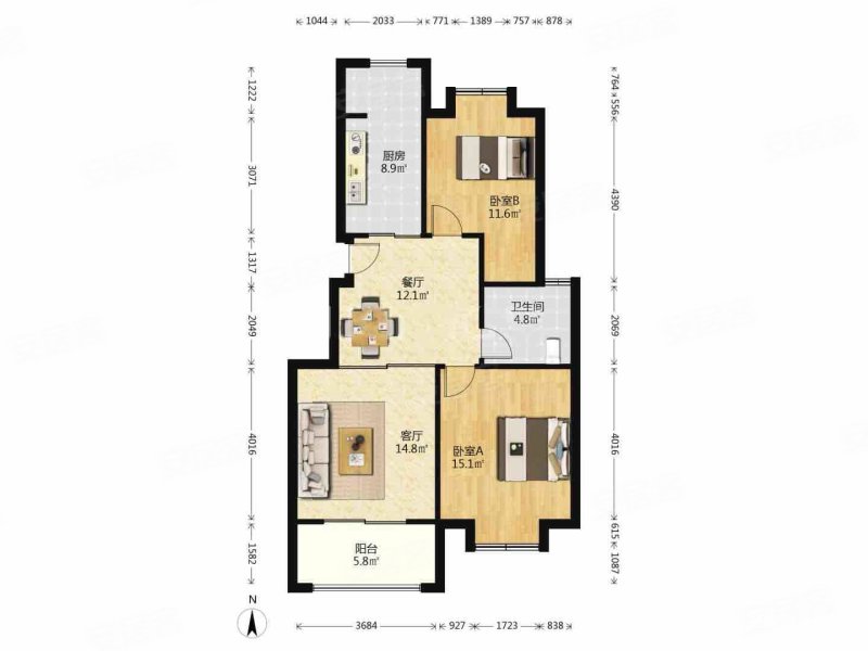 天华硅谷庄园2室2厅1卫88.56㎡南135万