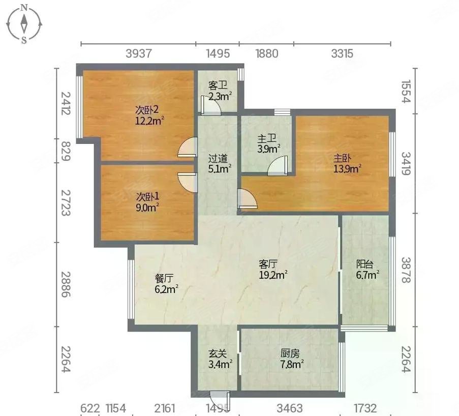 奥晨龙湾天悦3室2厅2卫103.2㎡东南96万