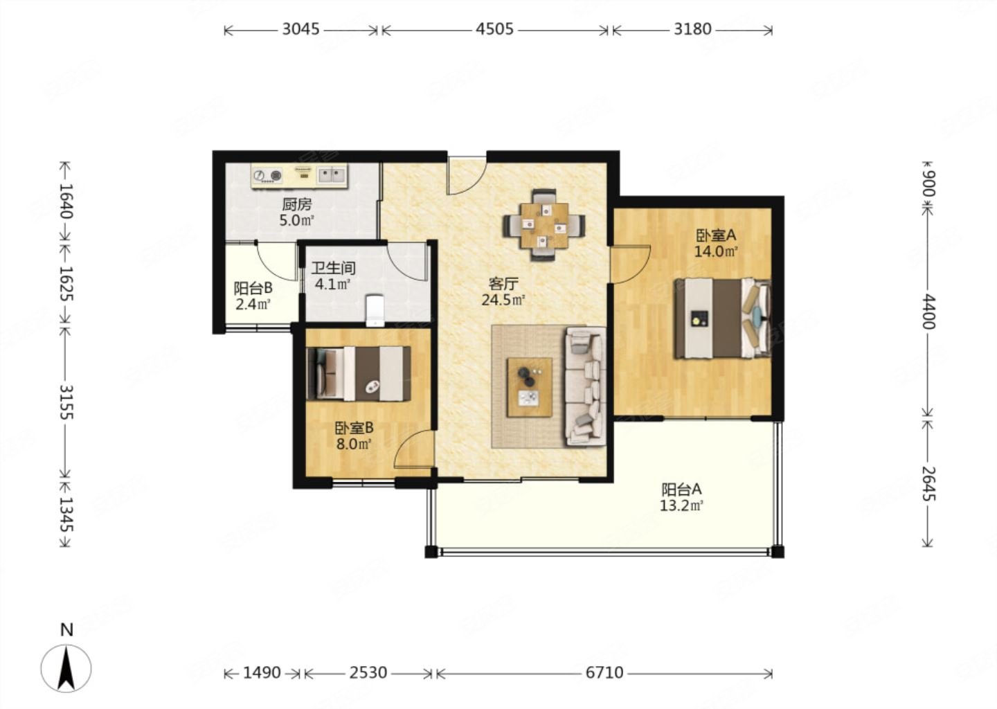 精装两室l阳台双阳台拎包入住的