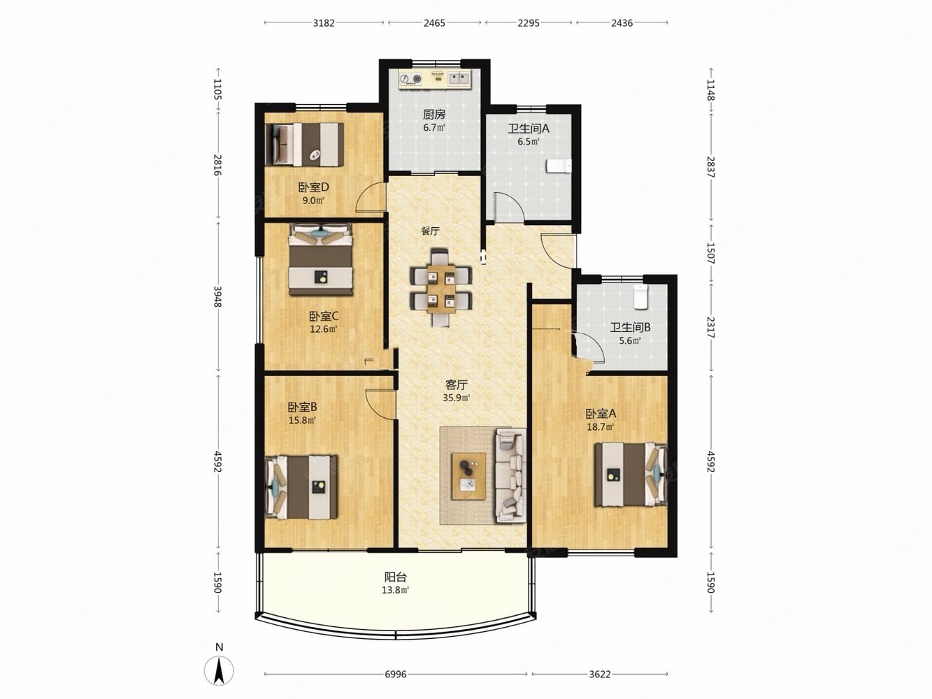 秀山新村4室2厅2卫139㎡南北85万