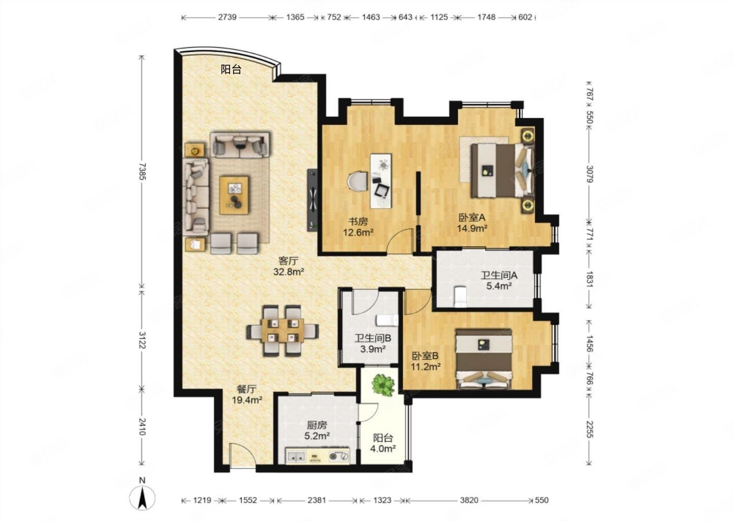 绿茵豪庭3室2厅2卫129.95㎡北305万