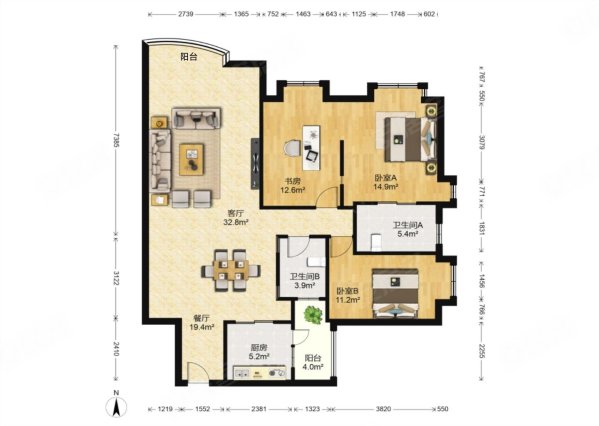 绿茵豪庭3室2厅2卫129.95㎡北305万