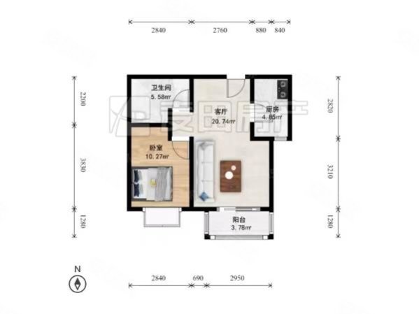 八家嘉园1室0厅1卫64.45㎡南520万