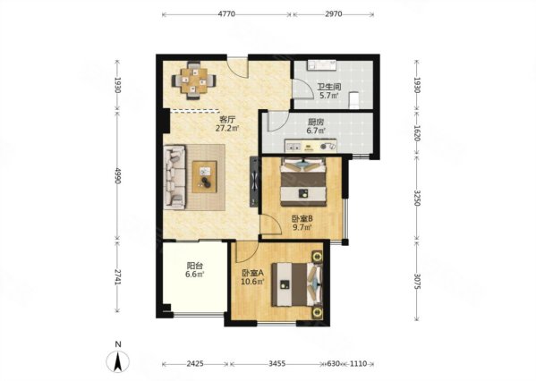 盛龙广场B区3室2厅1卫92.01㎡南121万