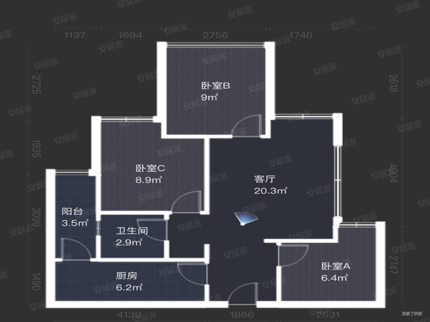 蓝光COCO国际(二期)3室1厅1卫65㎡南116.8万