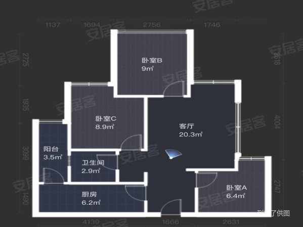 蓝光COCO国际(二期)3室1厅1卫65㎡南116.8万