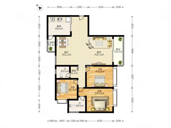 【多图】东风广场,东风东租房,东风广场 四期 精装三房 南向厅出阳台