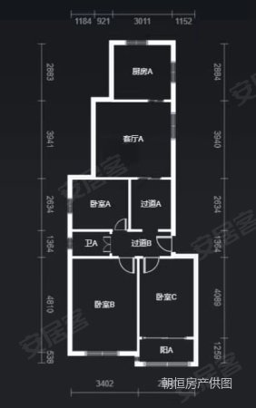 北阴阳营8号小区3室1厅1卫84.34㎡南北308万