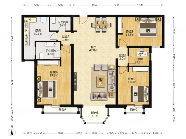 珠江骏景北区3室2厅2卫168.67㎡南960万