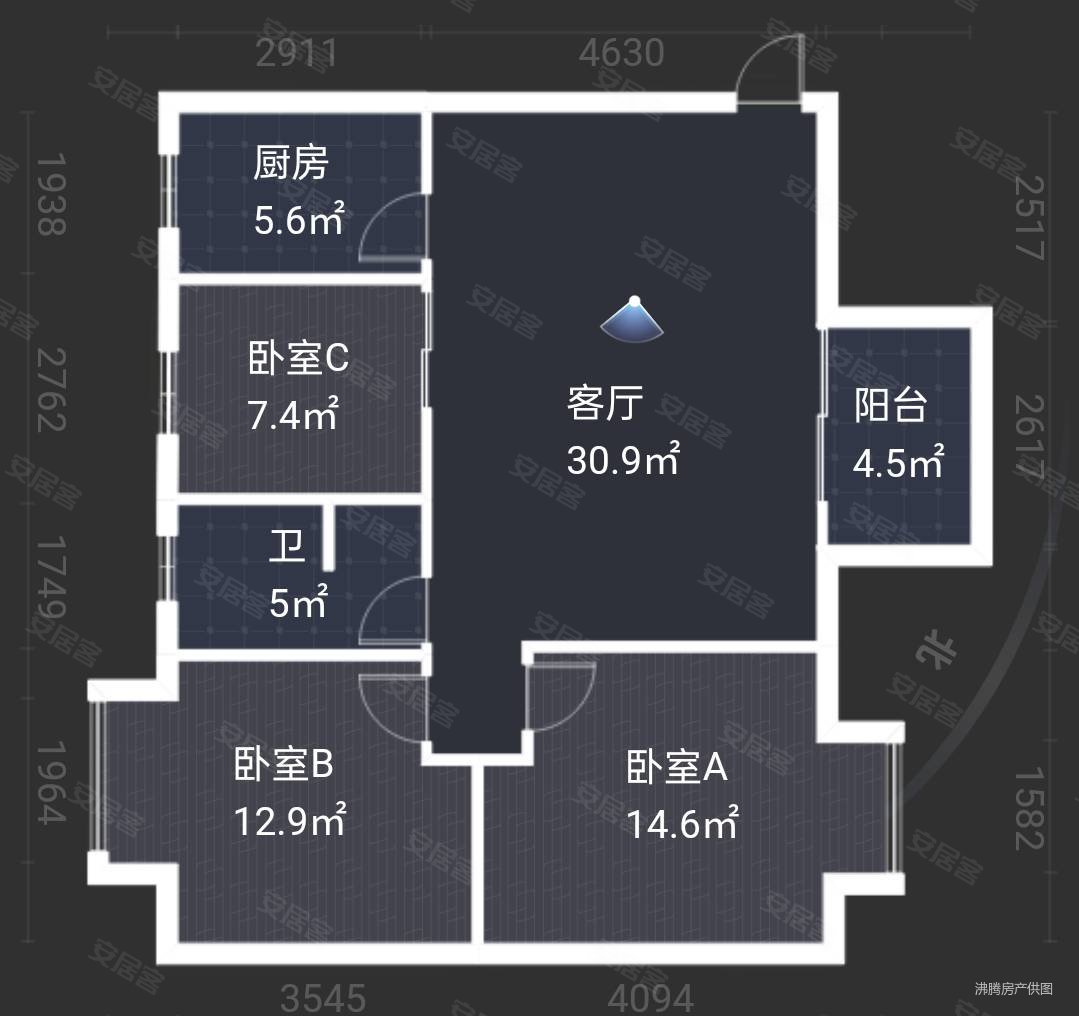 北辰明珠3室2厅1卫102㎡南北65万