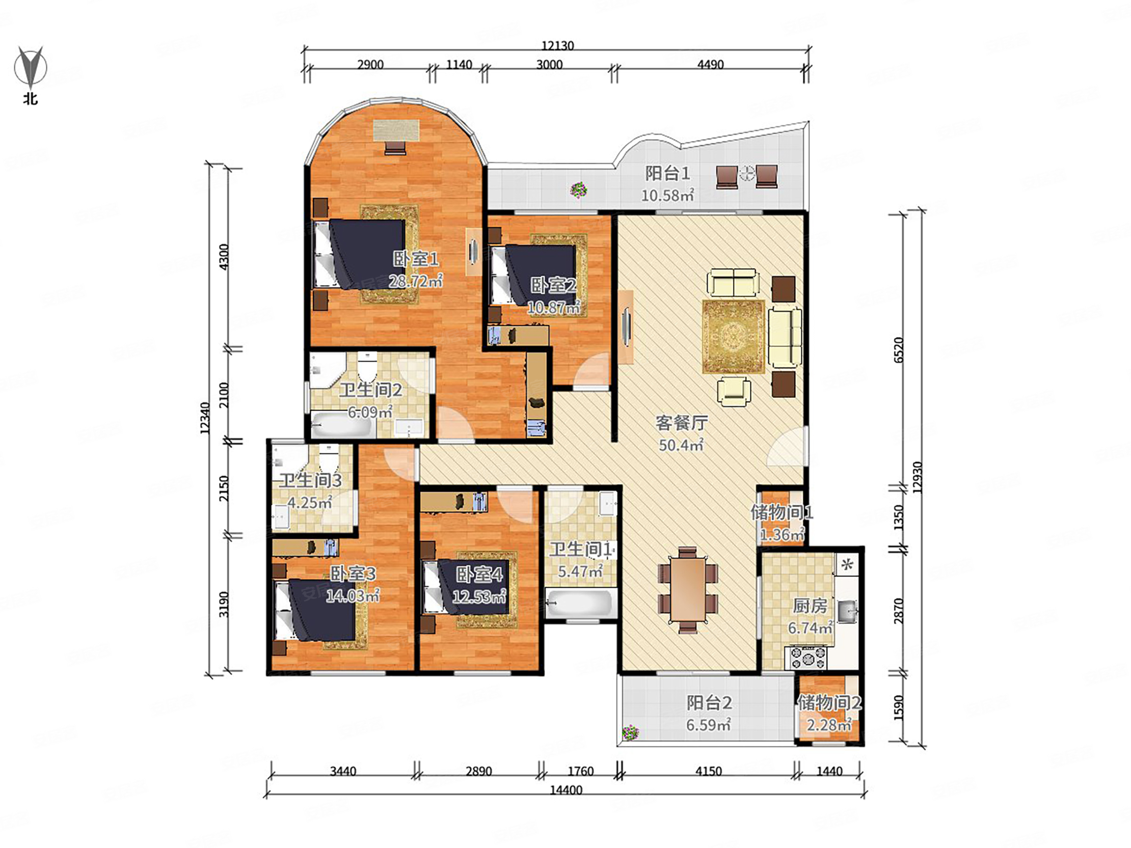 合生帝景苑5室2厅3卫197.72㎡南北198万