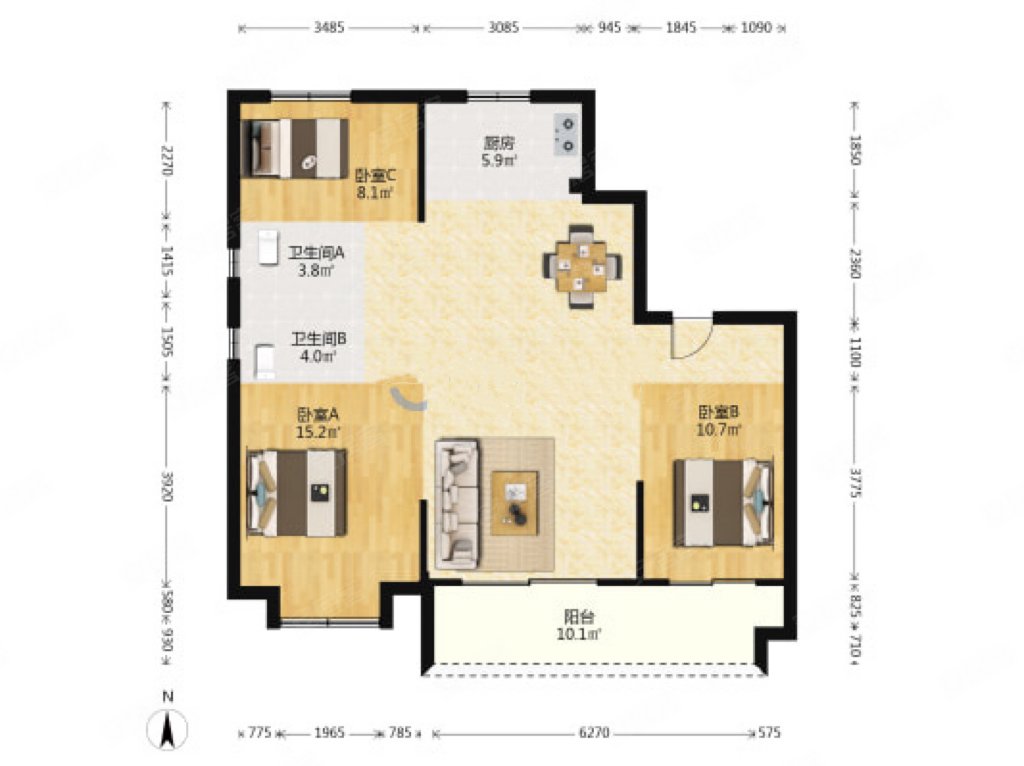 半山美庐3室2厅2卫118.8㎡南北169.5万