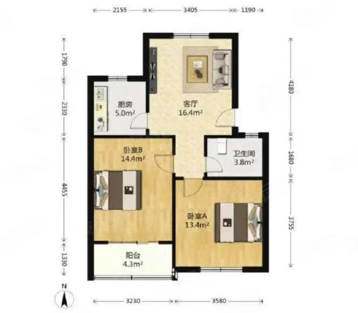 菊园新村2室1厅1卫66.96㎡南北175万