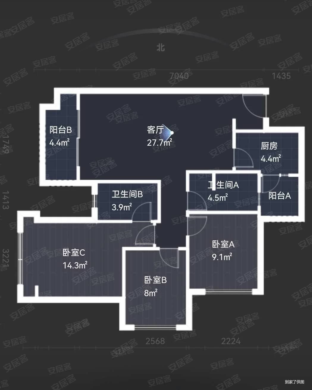 东原晴天见3室2厅2卫95㎡东北149万