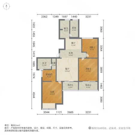 天佑小区3室2厅2卫129.55㎡南北165万