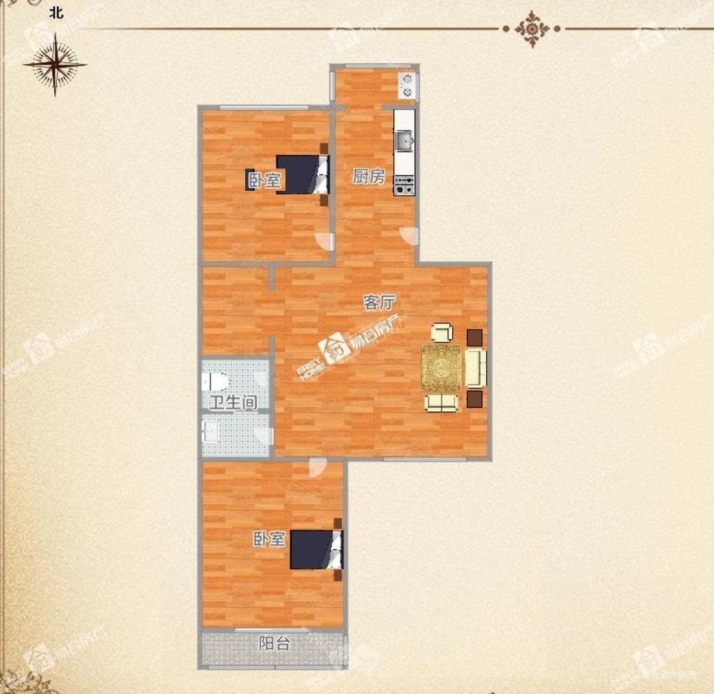 东关南里2室2厅1卫87.42㎡南北305万