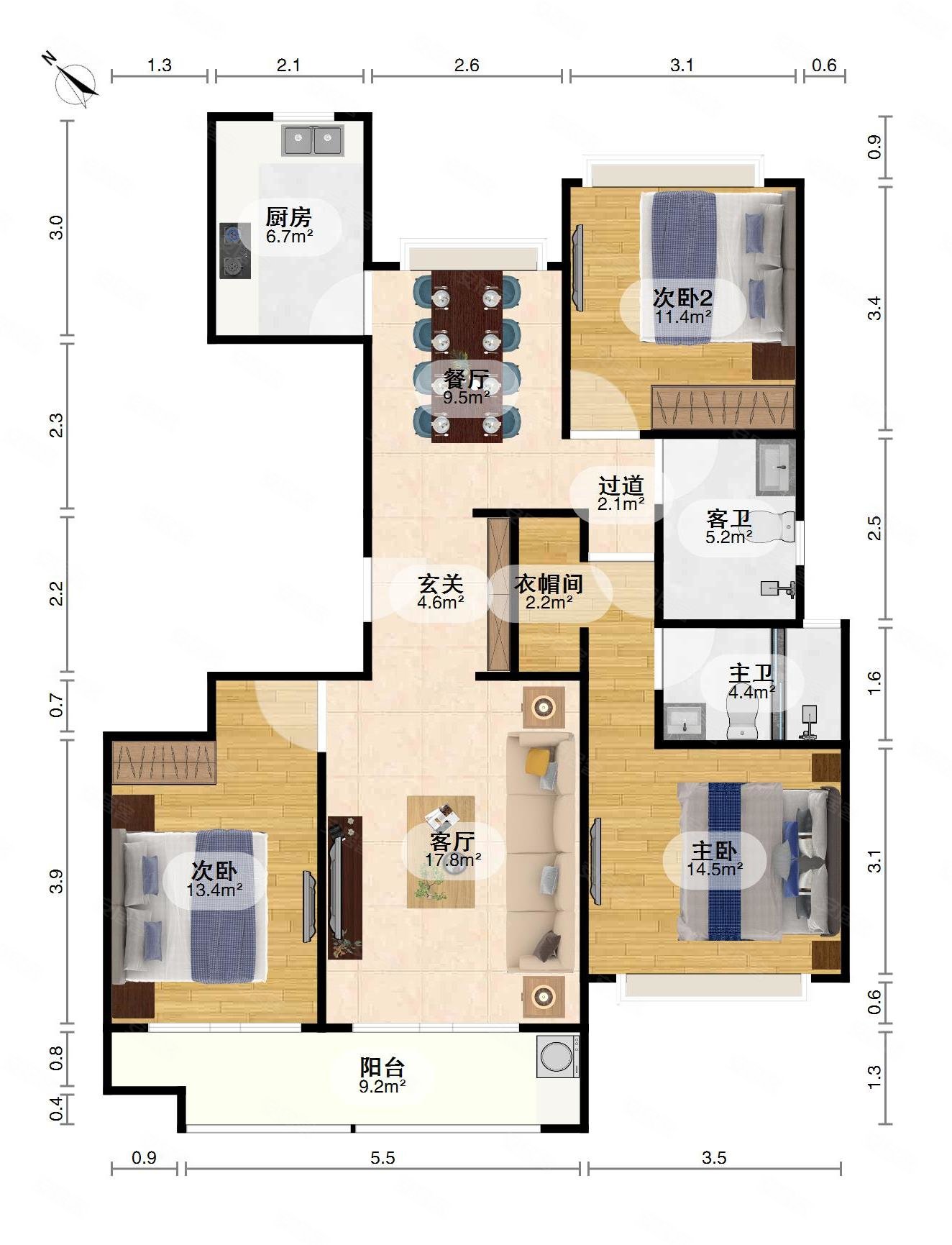 保利香颂3室2厅2卫126.35㎡南北240万