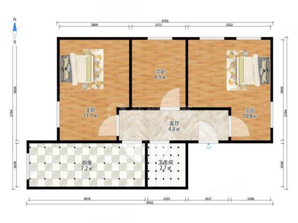 惠众家园3室1厅1卫69.9㎡南北153万