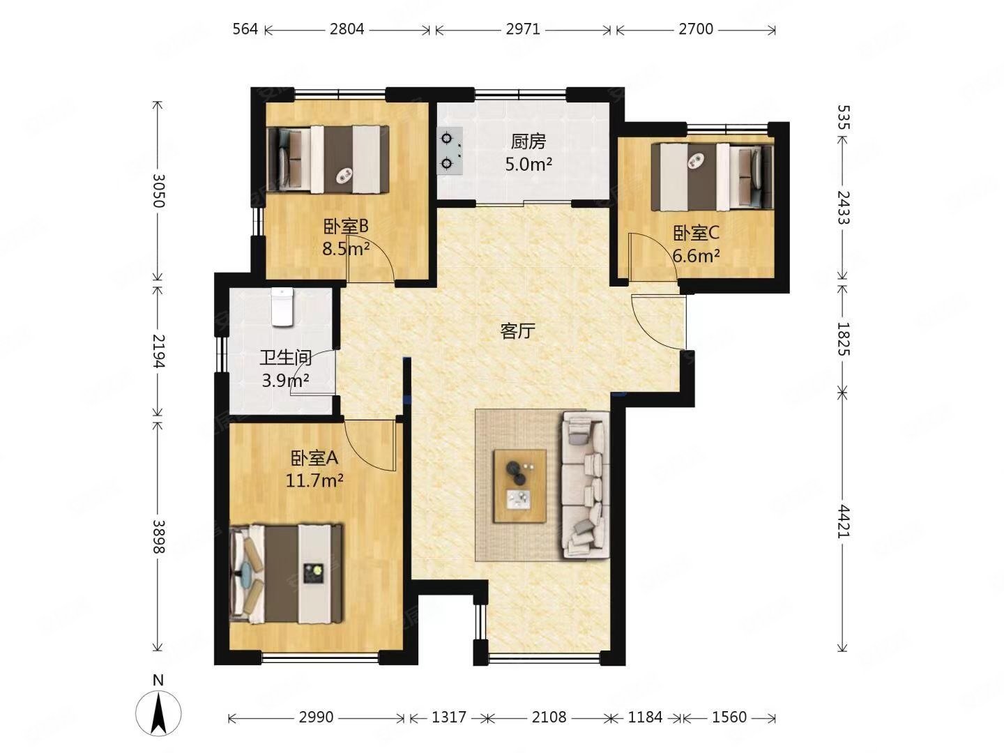 联发第五街3室1厅1卫92.36㎡南200万
