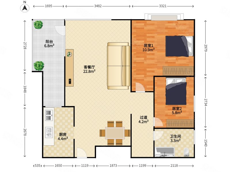 万科金色家园2室2厅1卫71.19㎡西599万