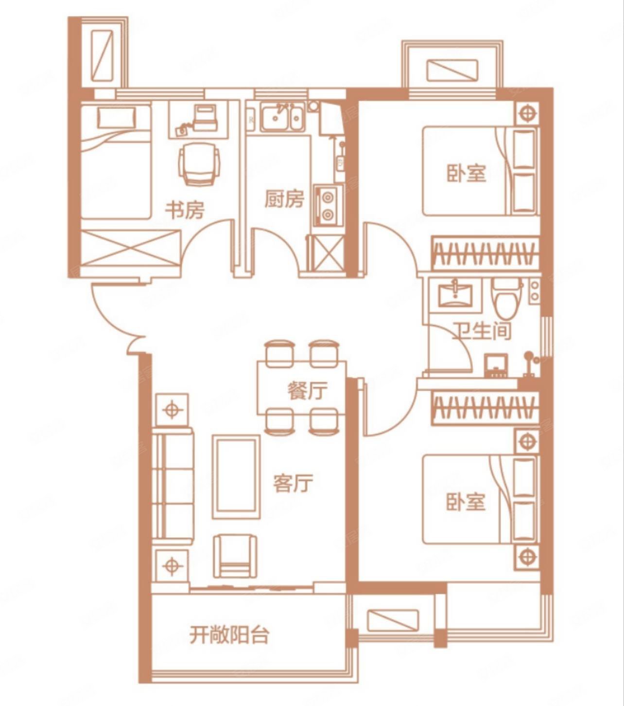 石佛祥园3室2厅1卫89.95㎡南北53万