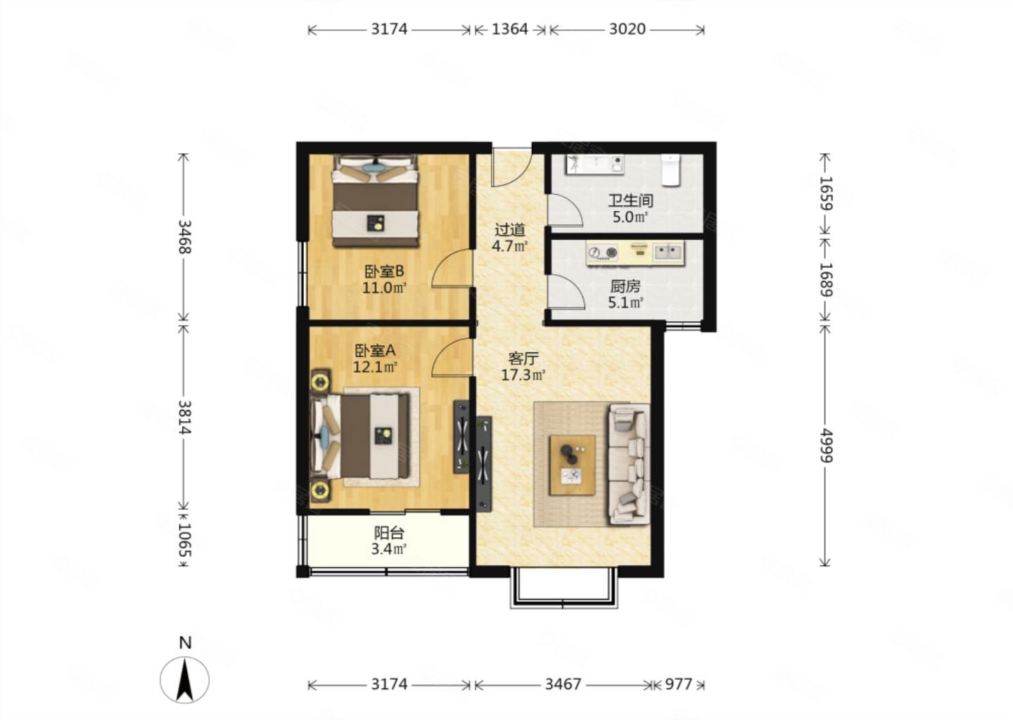 3号线辛家庙红星美凯城对面泰和居小区精装两室满三满二