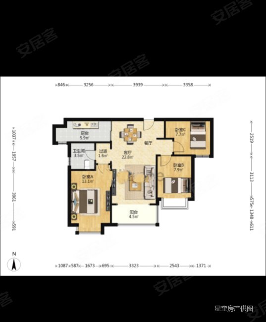 看房方便,源利国际城小区二手房,133万,3室2厅,2卫,140平米-西安安居