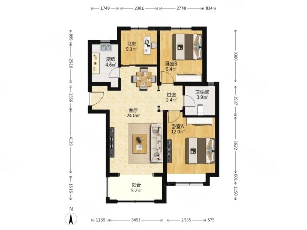 鑫苑鑫都汇3室2厅2卫104.5㎡南北430万